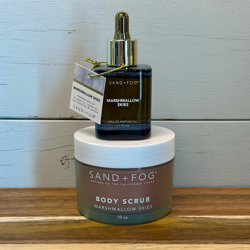 Sand + Fog Marshmallow Skies Scented Oil Dropper and Body Scrub Set Full Size